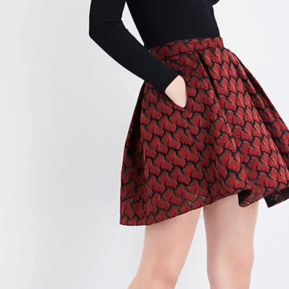 Maje Julian Pleated Mini Skirt Red Black Classy Chic Women's Size 1 - Picture 1 of 12